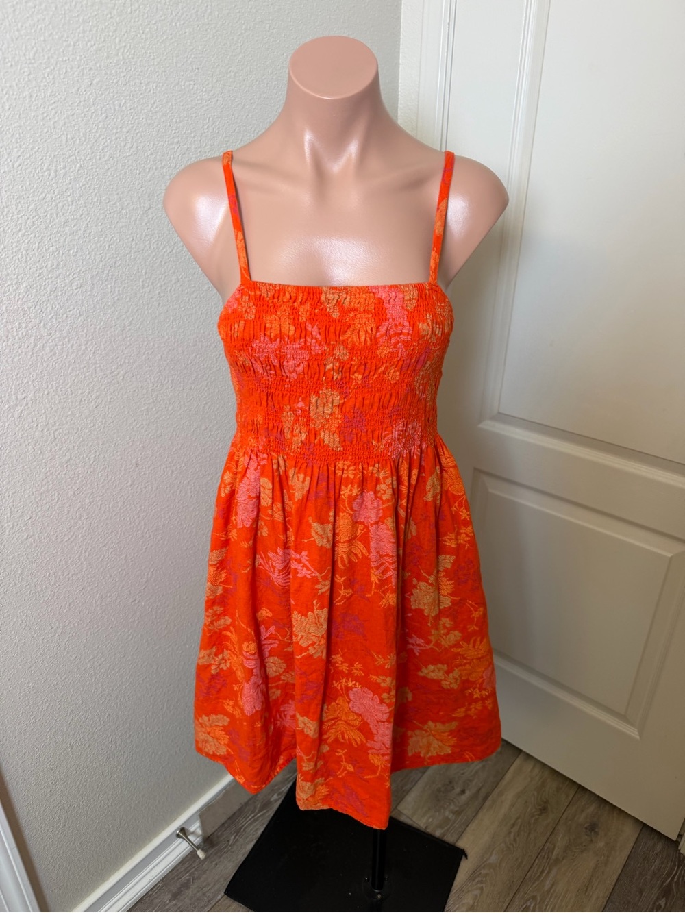 Universal Thread Orange Floral Smocked Sundress with Pink Accents